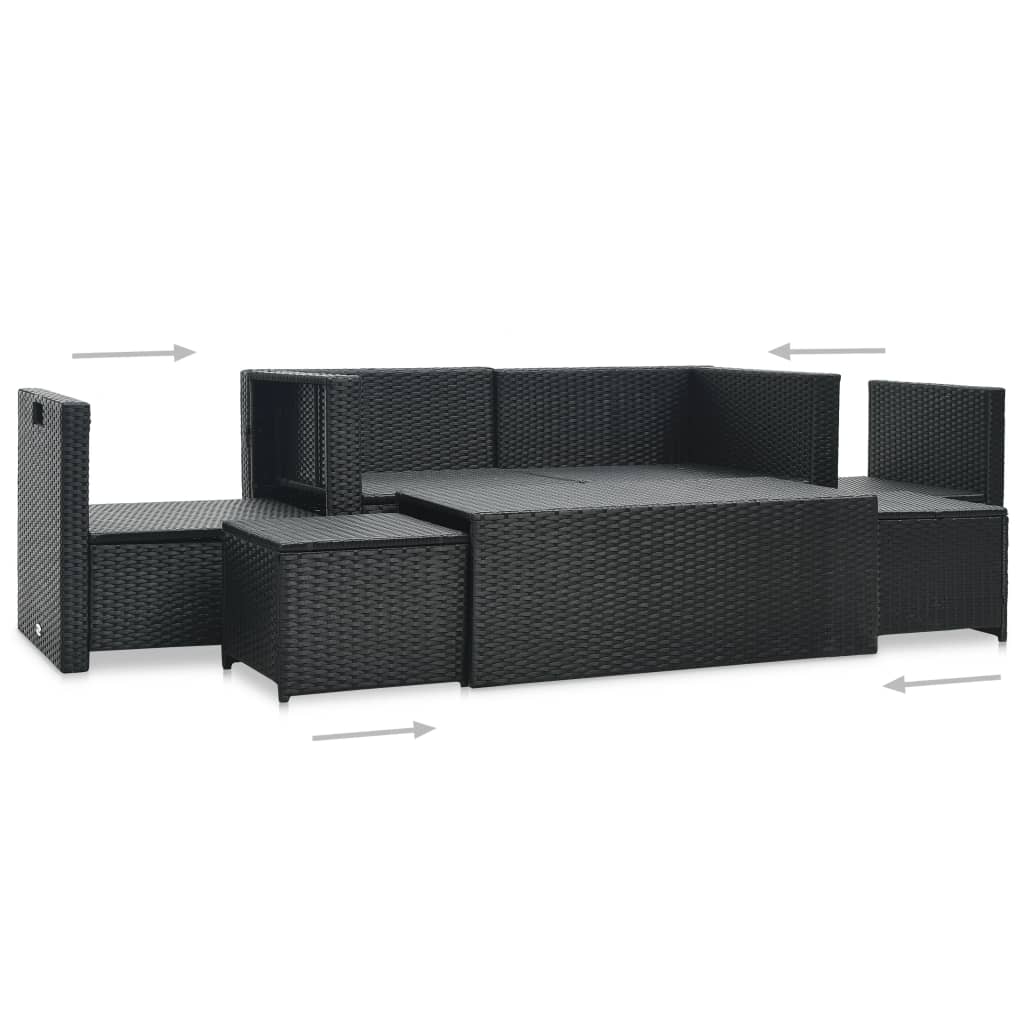 Set mobilier de grădină cu perne, 6 piese, negru, poliratan Lando - Lando