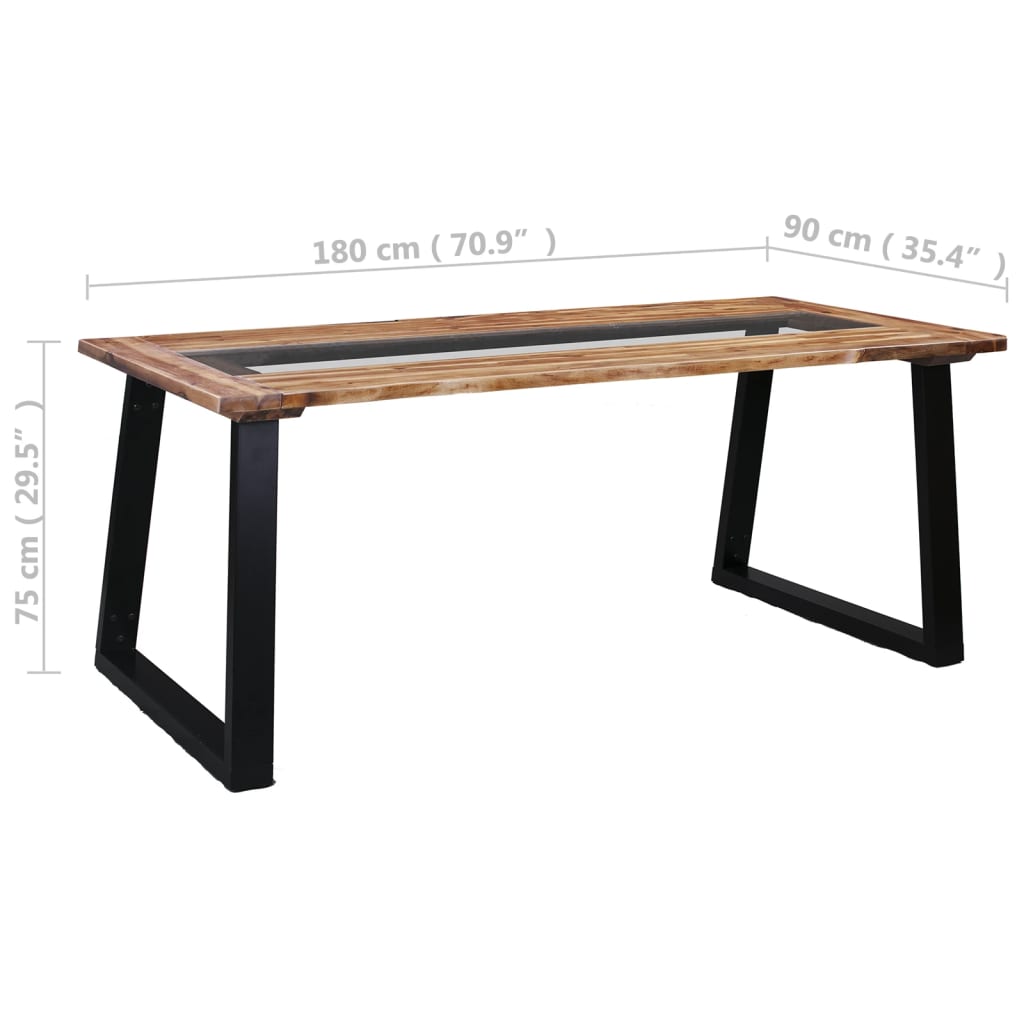 Masă de bucătărie, 180x90x75 cm, lemn masiv acacia & sticlă - Lando