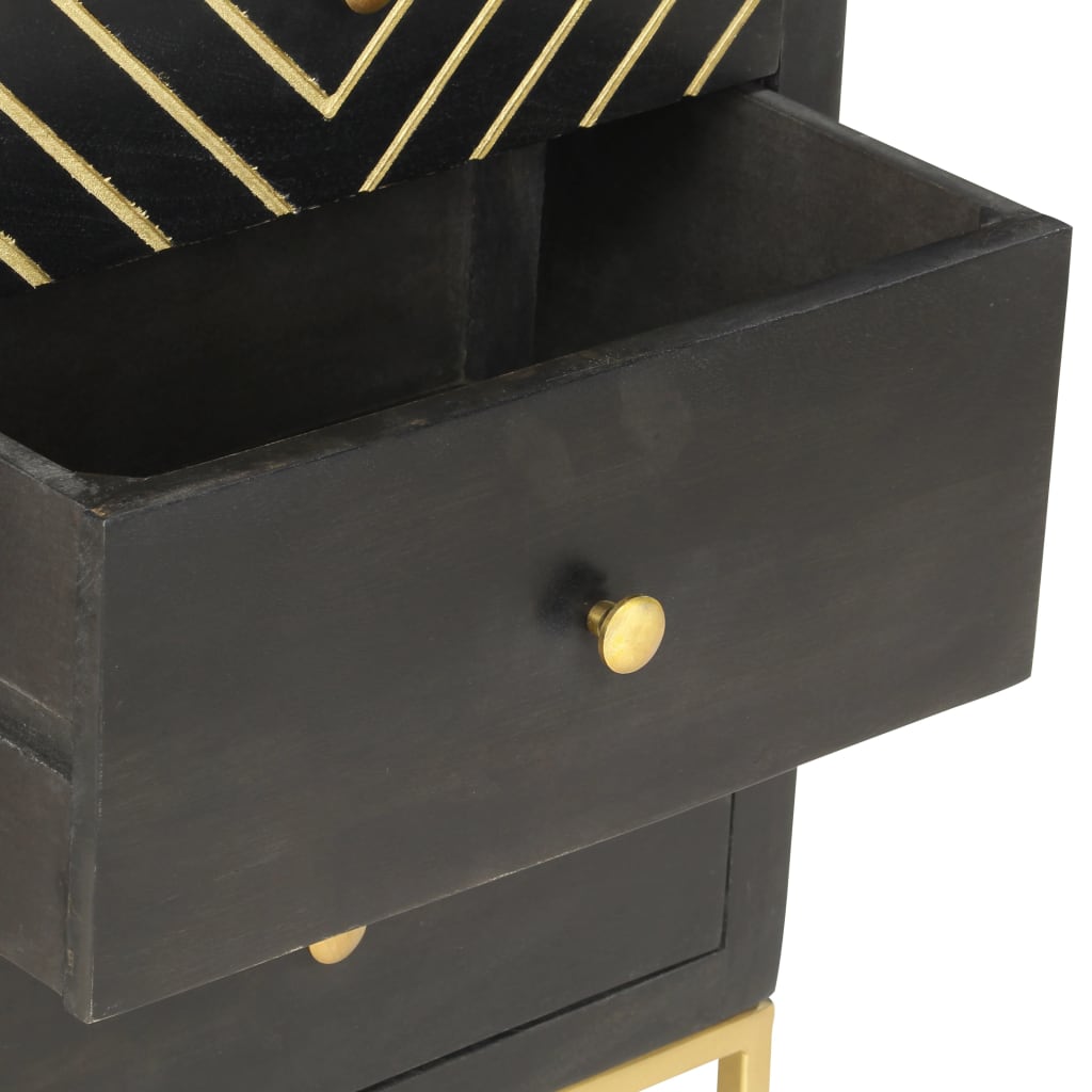 Dulap cu sertare, negru și auriu, 45x30x105 cm, lemn de mango - Lando