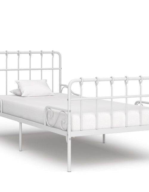 Încărcați imaginea în vizualizatorul Galerie, Cadru de pat cu bază din șipci, alb, 90 x 200 cm, metal - Lando
