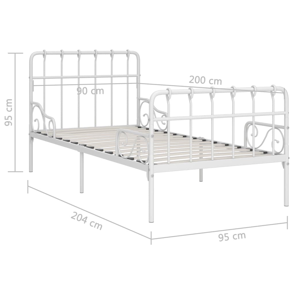 Cadru de pat cu bază din șipci, alb, 90 x 200 cm, metal - Lando