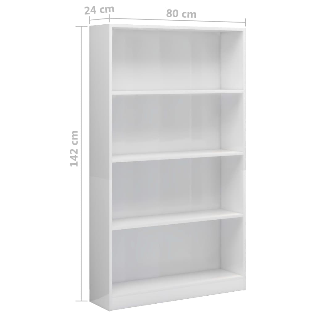 Bibliotecă cu 4 rafturi, alb extralucios, 80x24x142 cm, PAL Lando - Lando