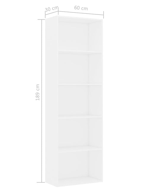 Загрузите изображение в средство просмотра галереи, Bibliotecă cu 5 rafturi, alb, 60x30x189 cm, PAL - Lando
