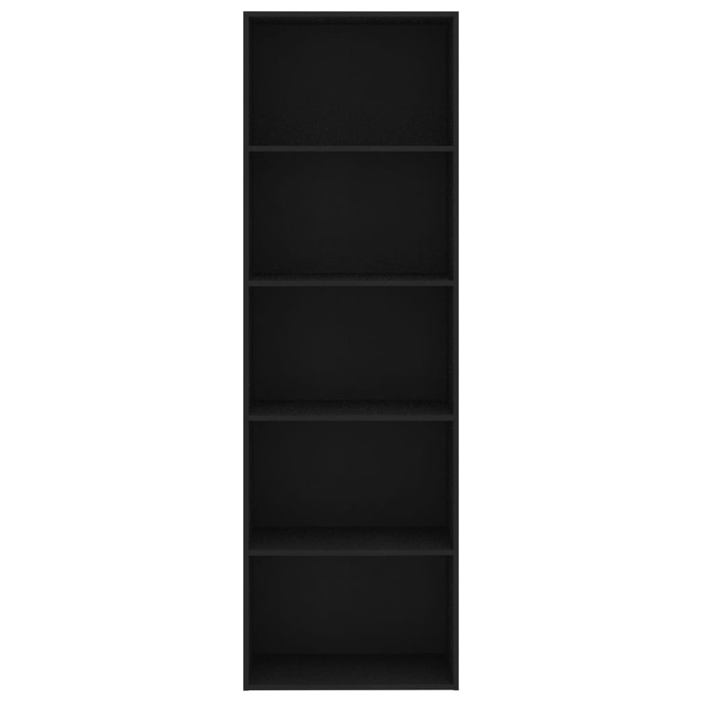 Bibliotecă cu 5 rafturi, negru, 60x30x189 cm, PAL - Lando