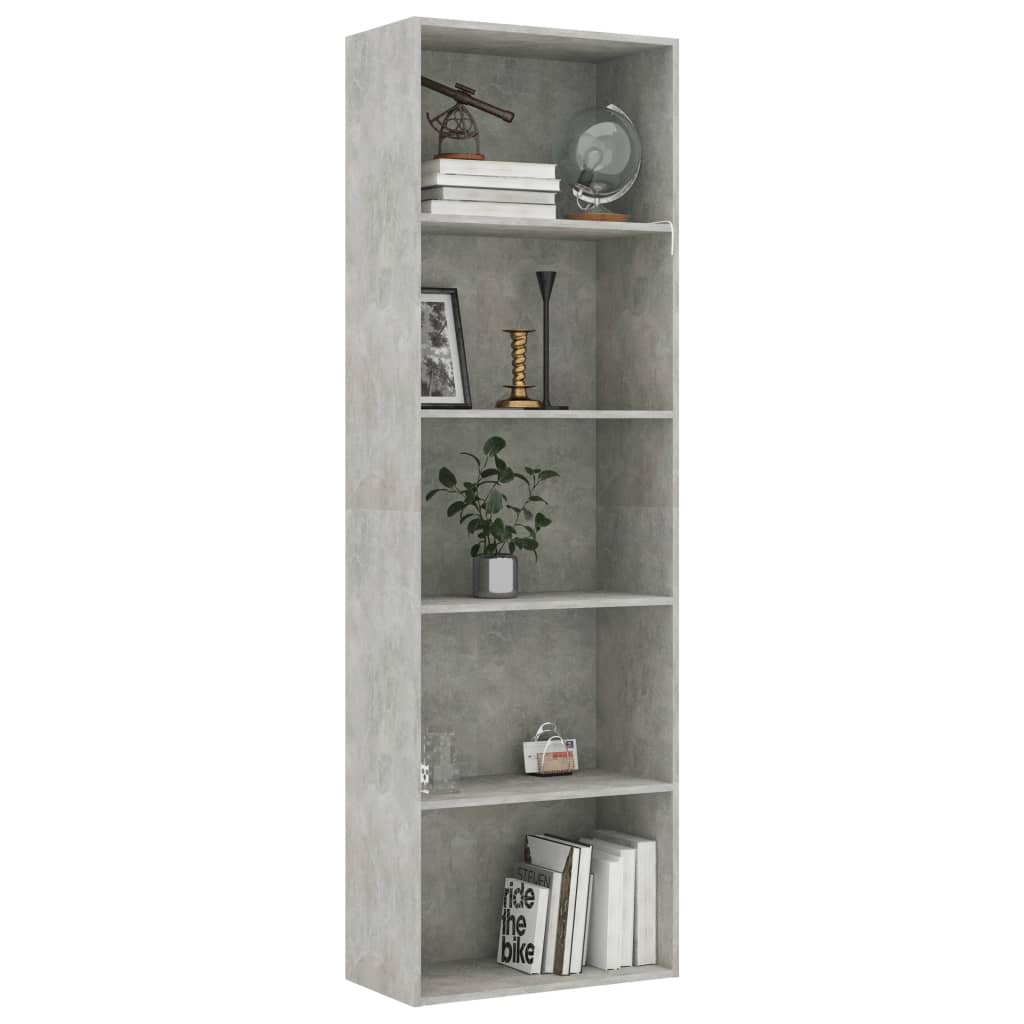 Bibliotecă cu 5 rafturi, gri beton, 60x30x189 cm, PAL Lando - Lando