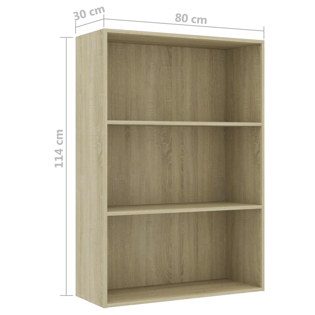 Bibliotecă 3 rafturi, stejar Sonoma, 80 x 30 x 114 cm, PAL - Lando