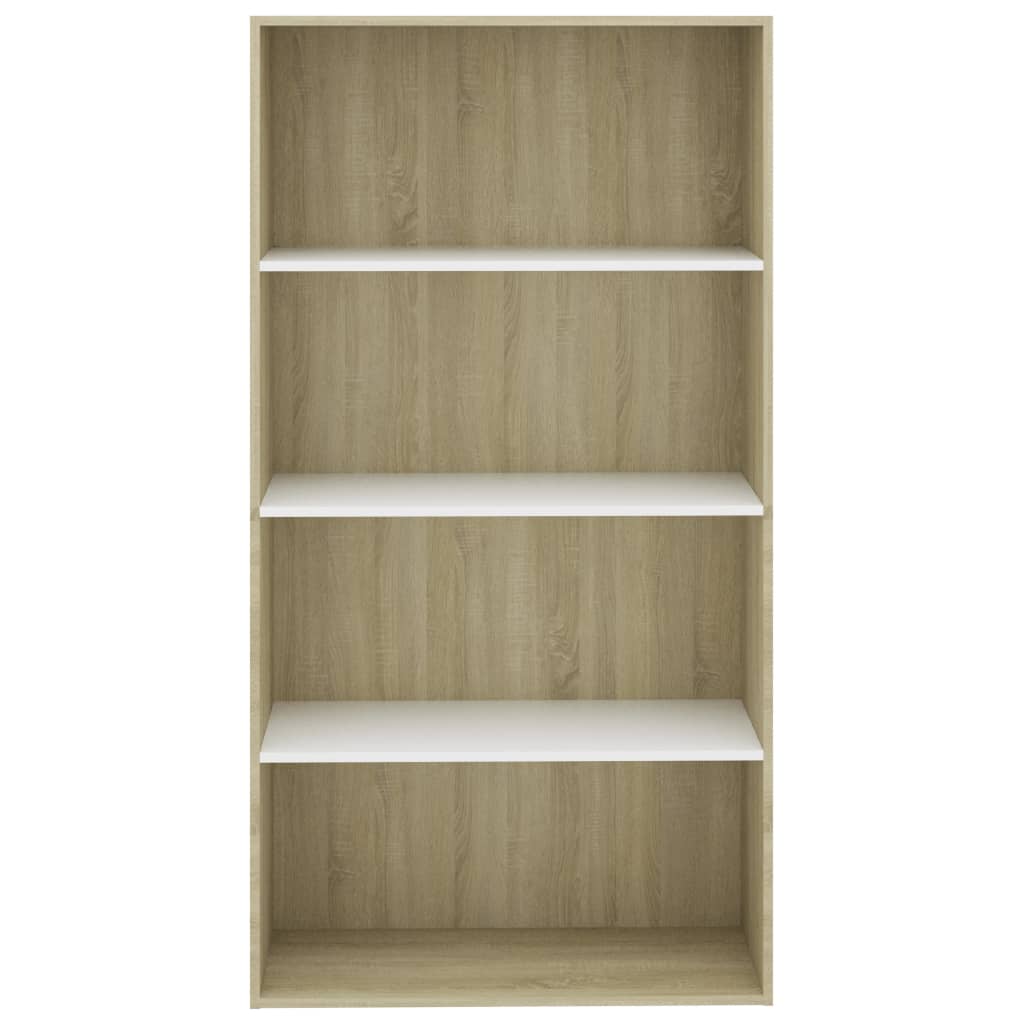 Bibliotecă cu 4 rafturi, alb&stejar Sonoma, 80x30x151,5 cm, PAL - Lando