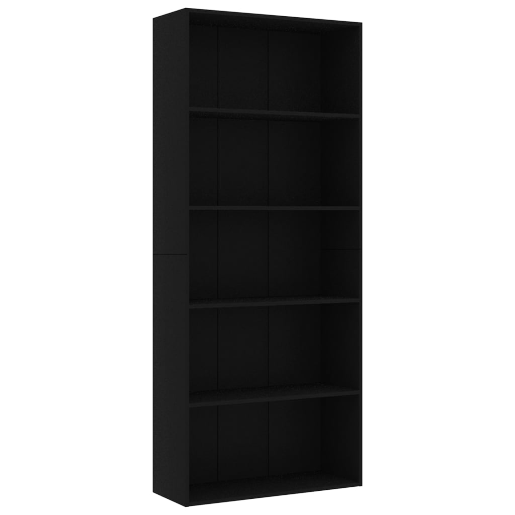 Bibliotecă cu 5 rafturi, negru, 80 x 30 x 189 cm, PAL Lando - Lando