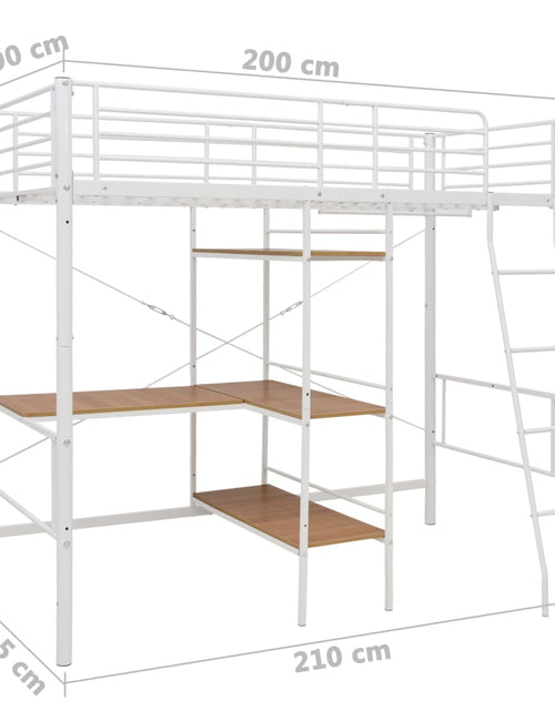 Încărcați imaginea în vizualizatorul Galerie, Cadru de pat supraetajat cu masă, alb, 90 x 200 cm, metal - Lando
