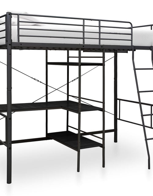 Încărcați imaginea în vizualizatorul Galerie, Cadru de pat supraetajat cu masă, negru, 90 x 200 cm, metal - Lando
