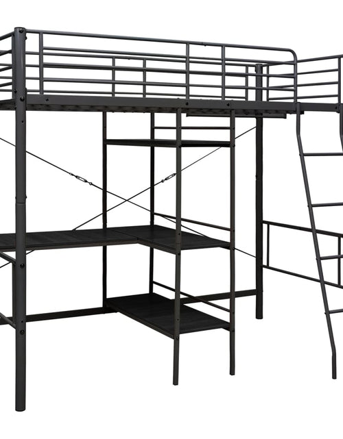 Încărcați imaginea în vizualizatorul Galerie, Cadru de pat supraetajat cu masă, negru, 90 x 200 cm, metal - Lando
