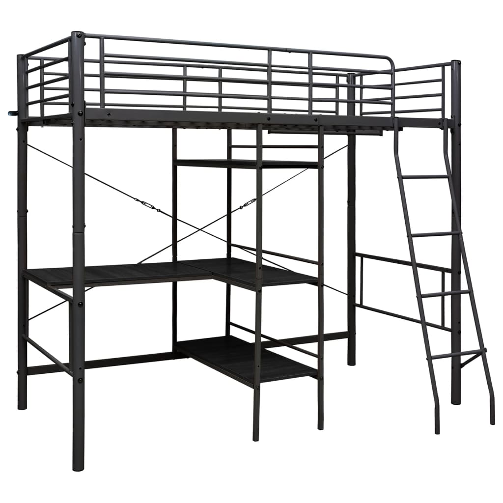 Cadru de pat supraetajat cu masă, negru, 90 x 200 cm, metal - Lando