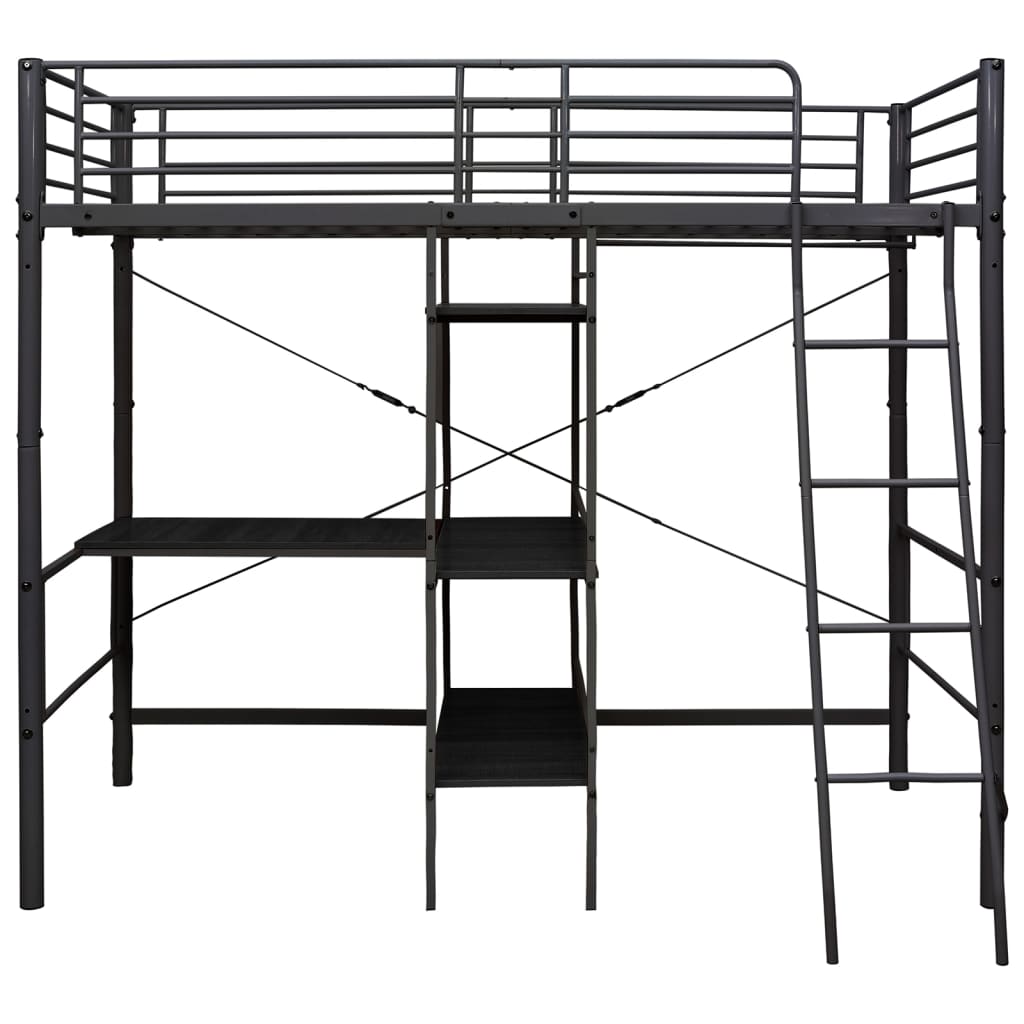 Cadru de pat supraetajat cu masă, negru, 90 x 200 cm, metal - Lando