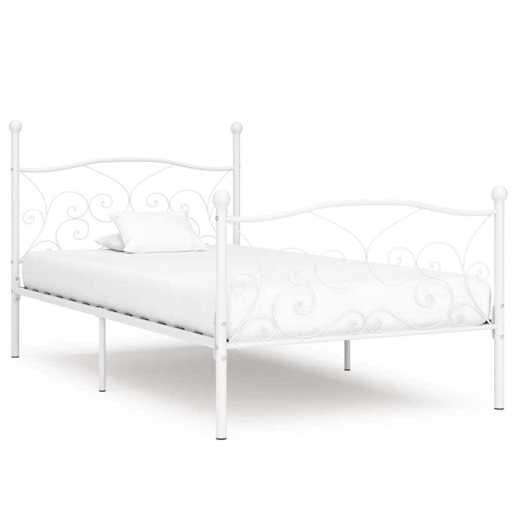 Cadru de pat cu bază din șipci, alb, 90 x 200 cm, metal - Lando