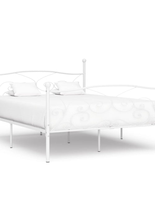Загрузите изображение в средство просмотра галереи, Cadru de pat cu bază din șipci, alb, 200 x 200 cm, metal - Lando
