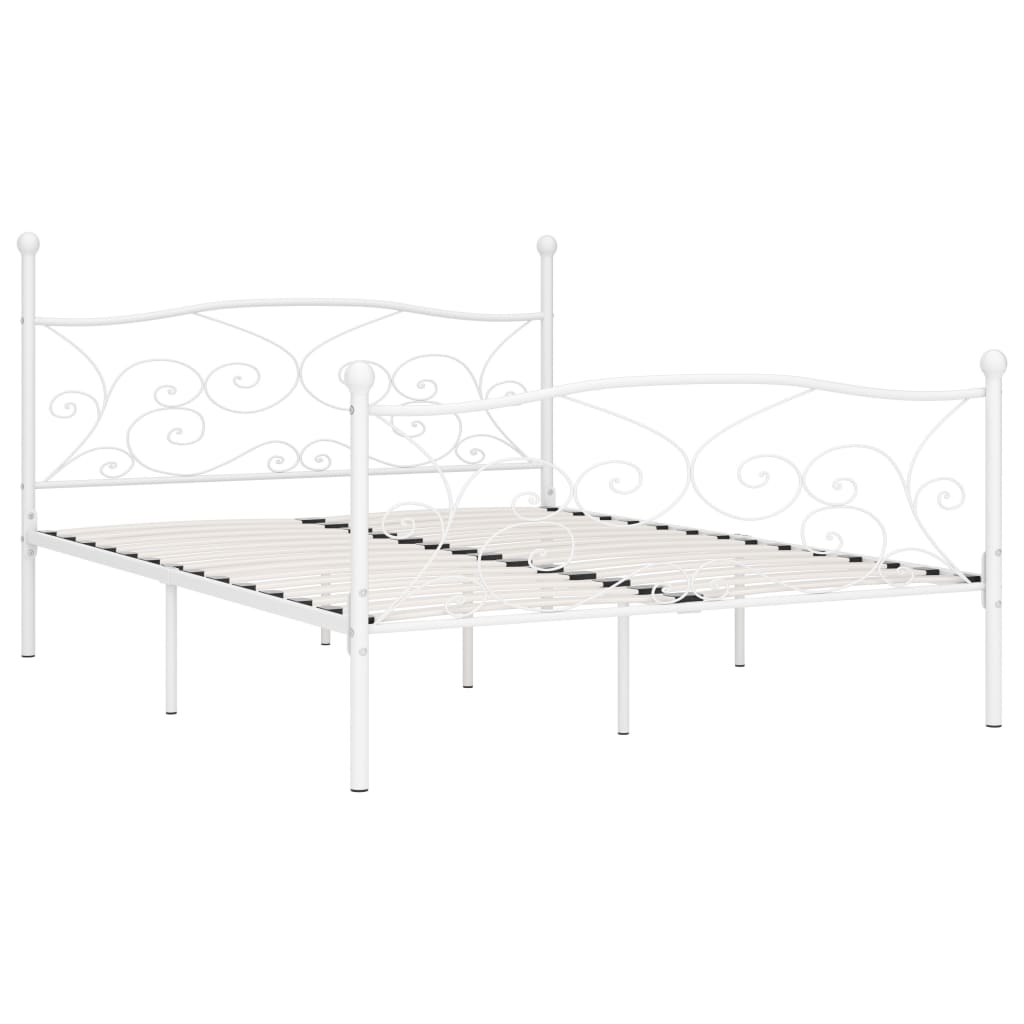 Cadru de pat cu bază din șipci, alb, 200 x 200 cm, metal - Lando