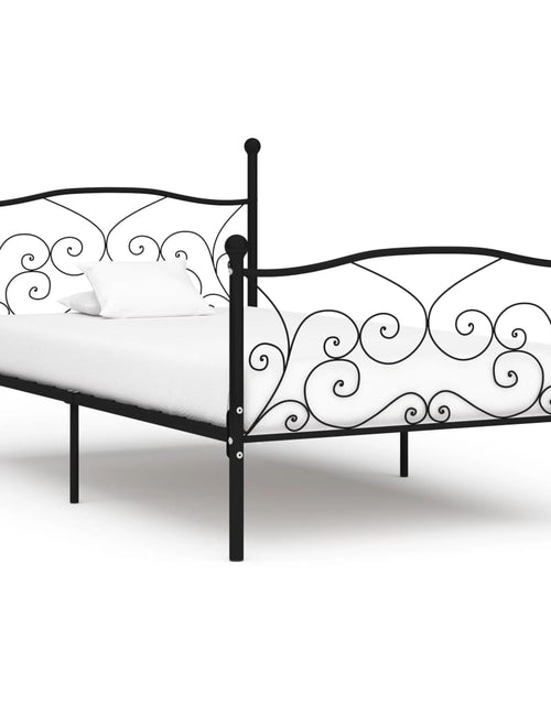 Încărcați imaginea în vizualizatorul Galerie, Cadru de pat cu bază din șipci, negru, 90 x 200 cm, metal - Lando
