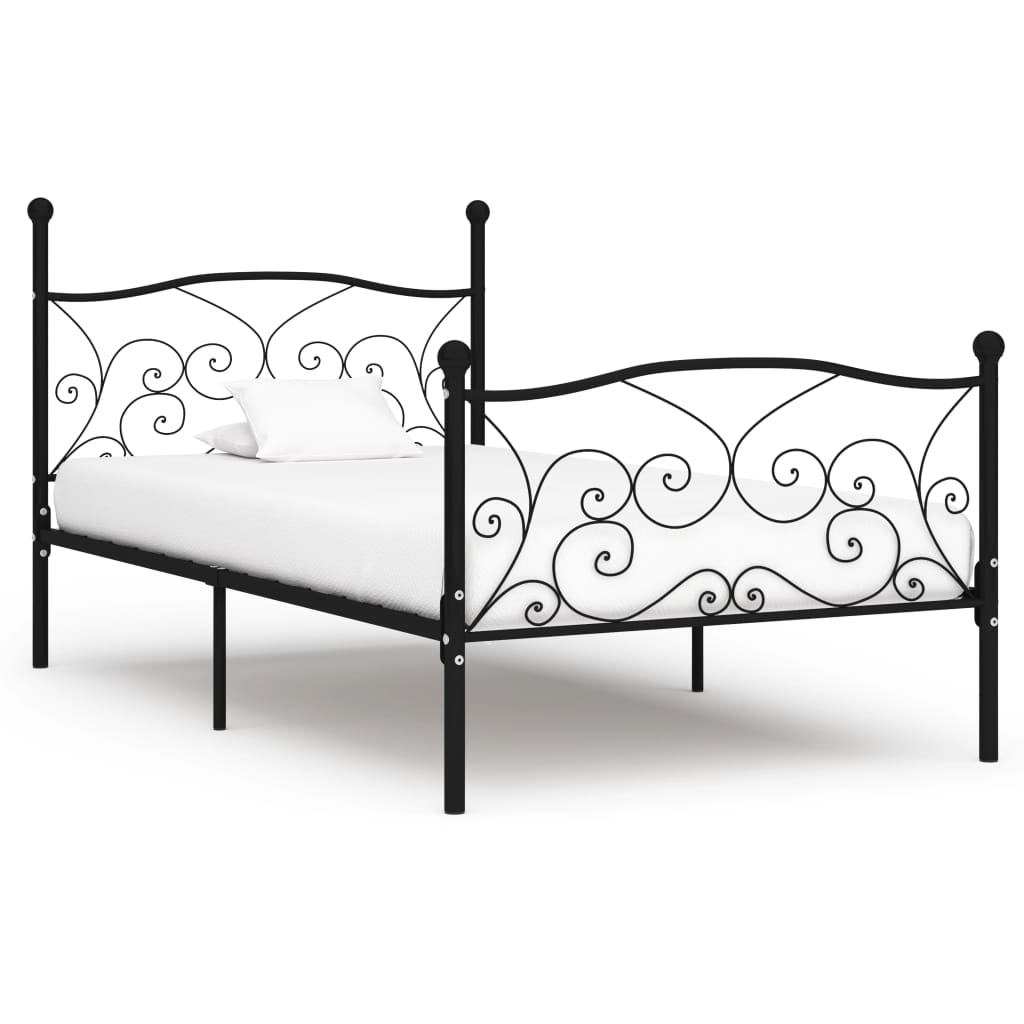 Cadru de pat cu bază din șipci, negru, 90 x 200 cm, metal - Lando