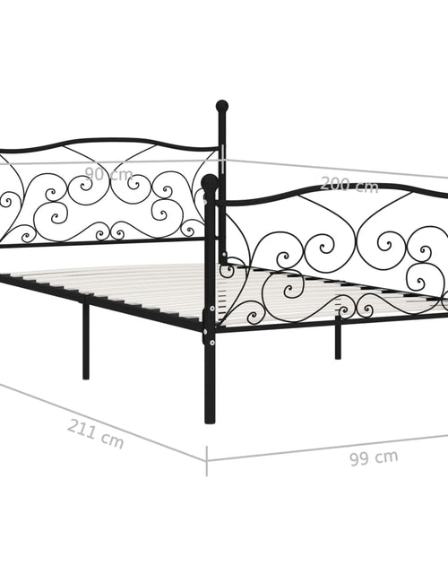Загрузите изображение в средство просмотра галереи, Cadru de pat cu bază din șipci, negru, 90 x 200 cm, metal - Lando
