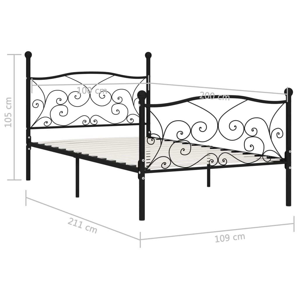 Cadru de pat cu bază din șipci, negru, 100 x 200 cm, metal - Lando