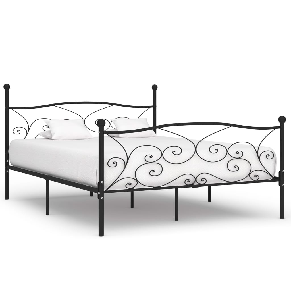 Cadru de pat cu bază din șipci, negru, 200 x 200 cm, metal - Lando