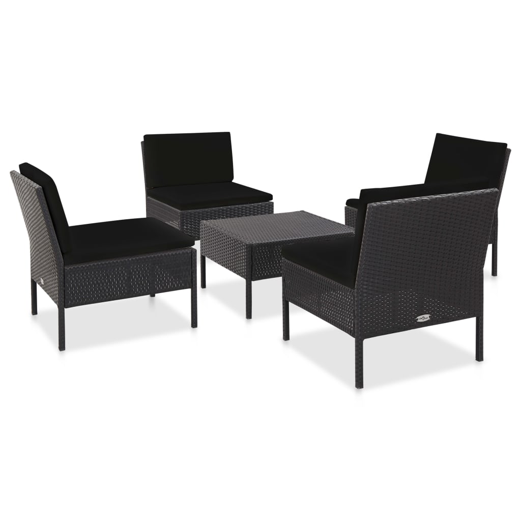 Set mobilier de grădină cu perne, 5 piese, negru, poliratan Lando - Lando