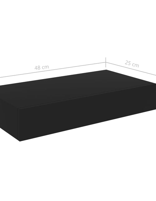 Загрузите изображение в средство просмотра галереи, Raft de perete suspendat cu sertar, negru, 48 x 25 x 8 cm - Lando
