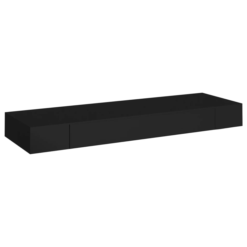 Raft de perete suspendat cu sertar, negru, 80 x 25 x 8 cm - Lando