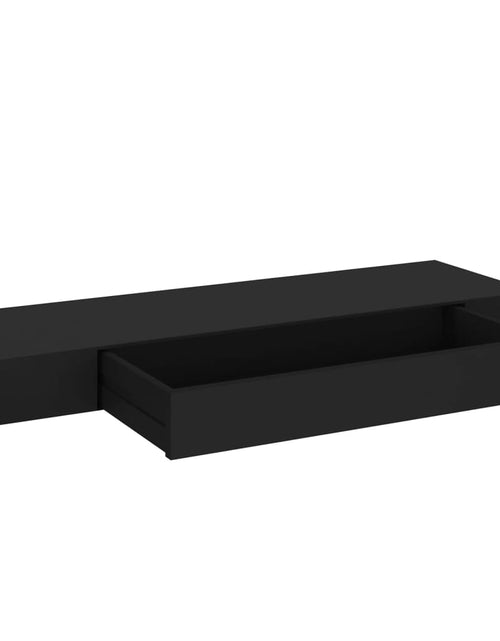 Încărcați imaginea în vizualizatorul Galerie, Raft de perete suspendat cu sertar, negru, 80 x 25 x 8 cm - Lando

