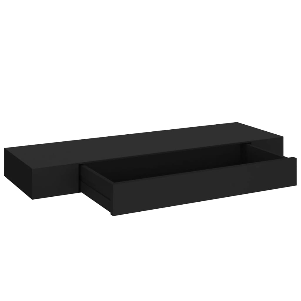 Raft de perete suspendat cu sertar, negru, 80 x 25 x 8 cm - Lando