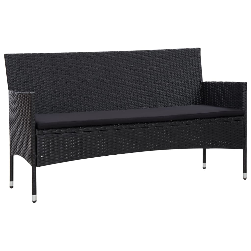 Set mobilier de grădină cu perne, 4 piese, negru, poliratan Lando - Lando