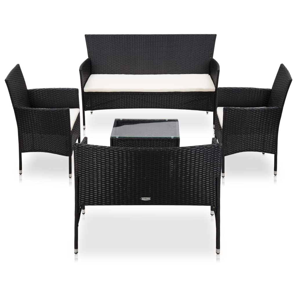 Set mobilier de grădină cu perne, 5 piese, negru, poliratan Lando - Lando