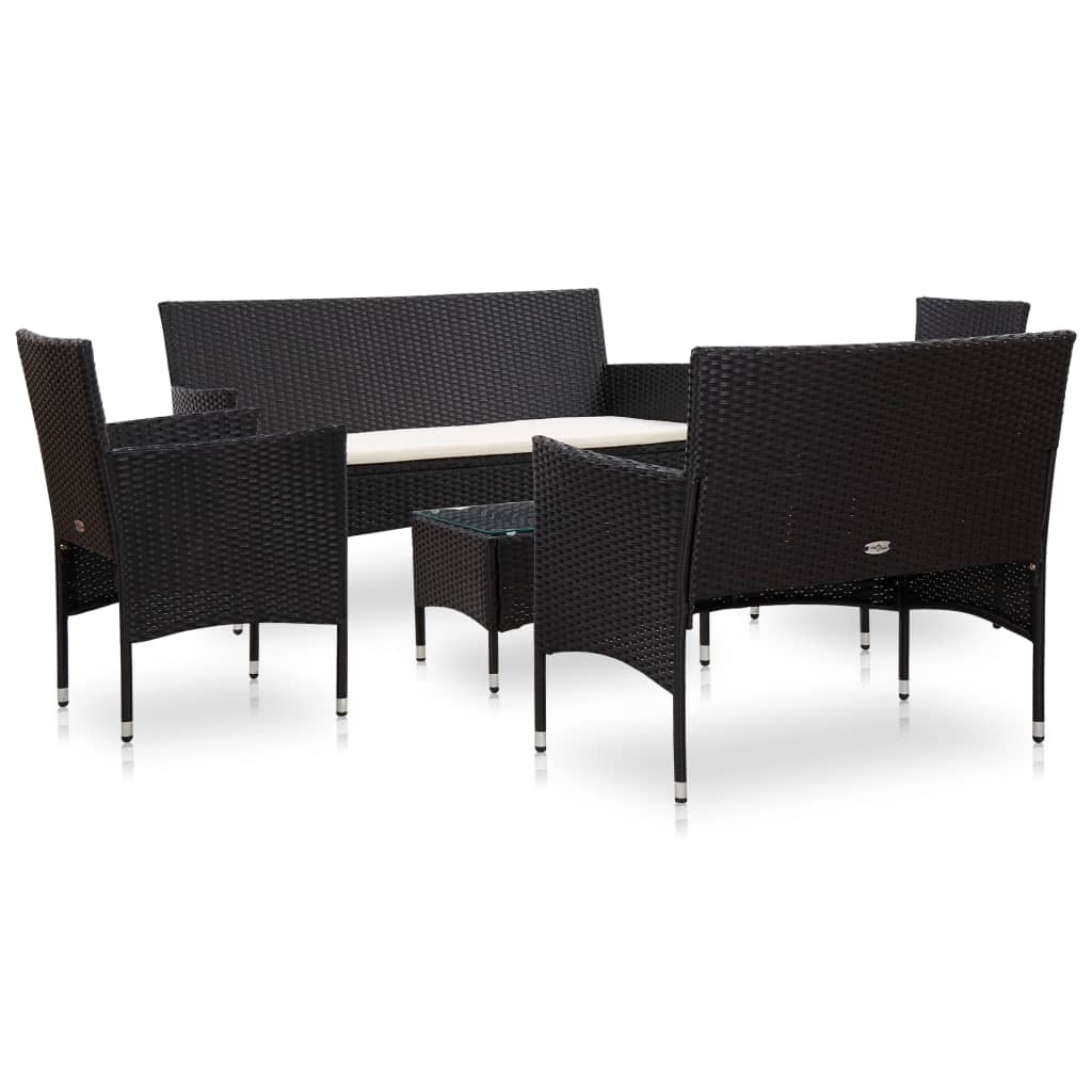 Set mobilier de grădină cu perne, 5 piese, negru, poliratan Lando - Lando