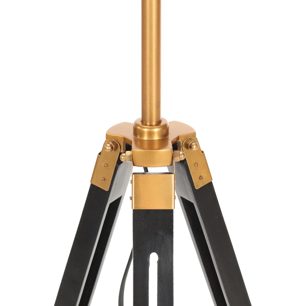Lampă de podea trepied, negru și auriu, 141 cm, lemn masiv tec - Lando