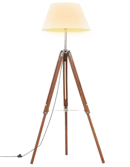 Încărcați imaginea în vizualizatorul Galerie, Lampă de podea trepied, maro miere și alb, 141 cm, lemn de tec - Lando
