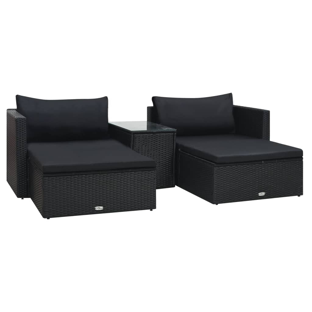 Set mobilier de grădină cu perne, 5 piese, negru, poliratan Lando - Lando