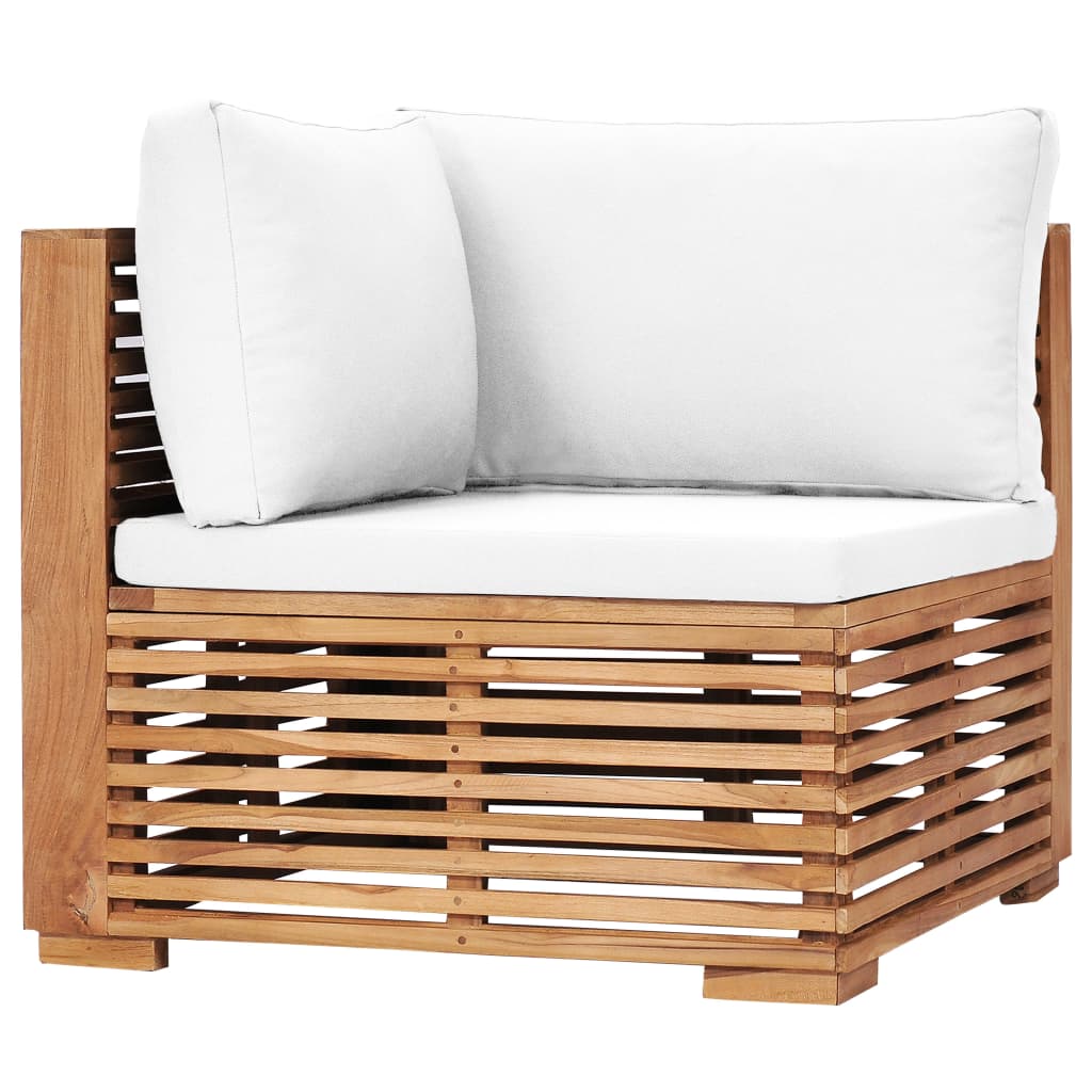 Canapea de grădină de colț cu perne crem, lemn masiv de tec - Lando