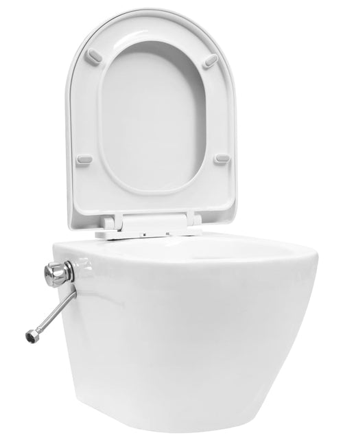 Încărcați imaginea în vizualizatorul Galerie, Vas WC suspendat fără ramă cu funcție de bideu, alb, ceramică Lando - Lando
