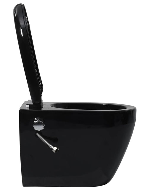 Încărcați imaginea în vizualizatorul Galerie, Vas WC suspendat fără ramă cu funcție de bideu, negru, ceramică Lando - Lando
