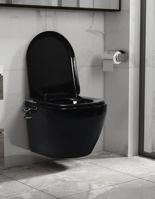 Загрузите изображение в средство просмотра галереи, Vas WC suspendat fără ramă cu funcție de bideu, negru, ceramică Lando - Lando
