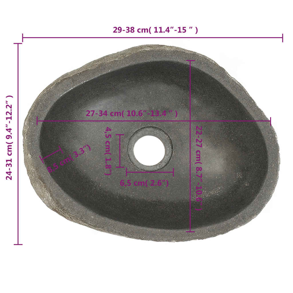 Chiuvetă din piatră de râu, 29-38 cm, oval Lando - Lando