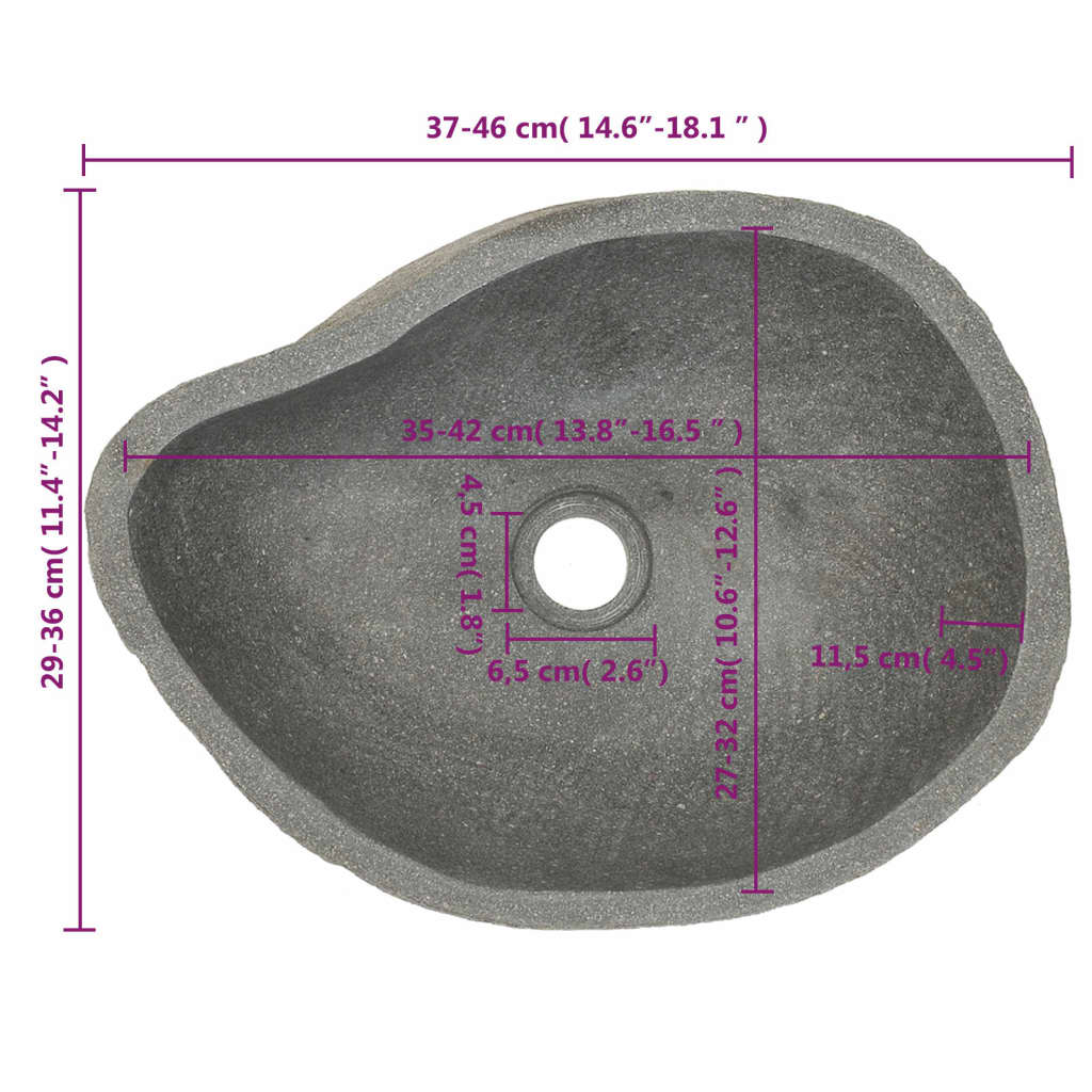 Chiuvetă din piatră de râu, 37-46 cm, oval Lando - Lando