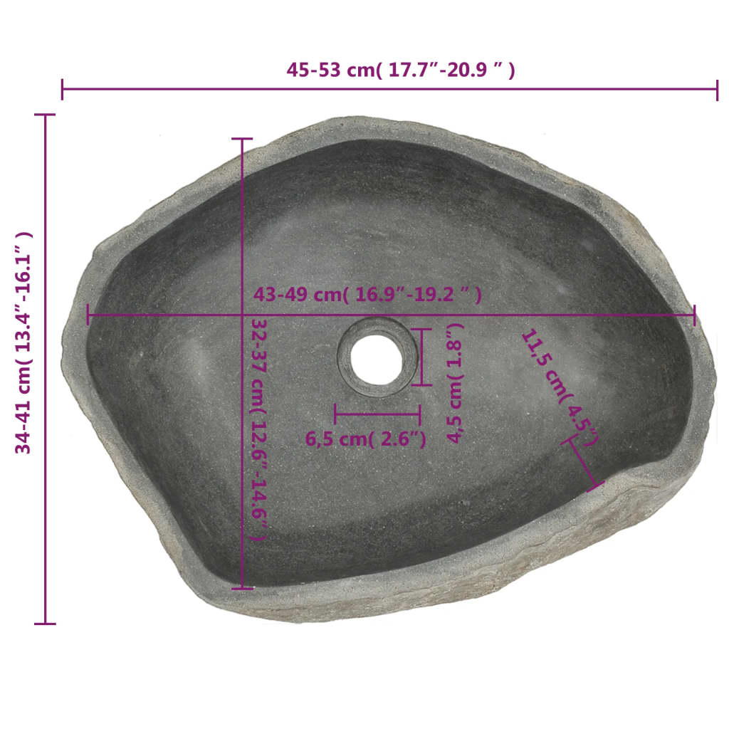 Chiuvetă din piatră de râu, 45-53 cm, oval Lando - Lando