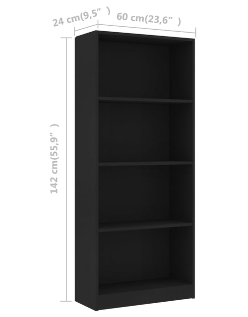 Загрузите изображение в средство просмотра галереи, Bibliotecă cu 4 rafturi, negru, 60 x 24 x 142 cm, PAL Lando - Lando
