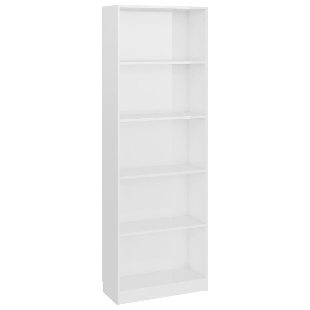 Bibliotecă cu 5 rafturi, alb extralucios, 60x24x175 cm, PAL Lando - Lando