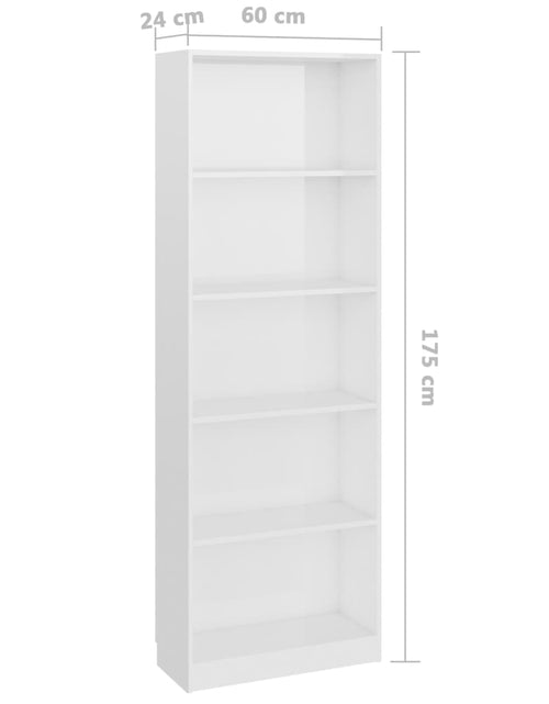 Încărcați imaginea în vizualizatorul Galerie, Bibliotecă cu 5 rafturi, alb extralucios, 60x24x175 cm, PAL Lando - Lando
