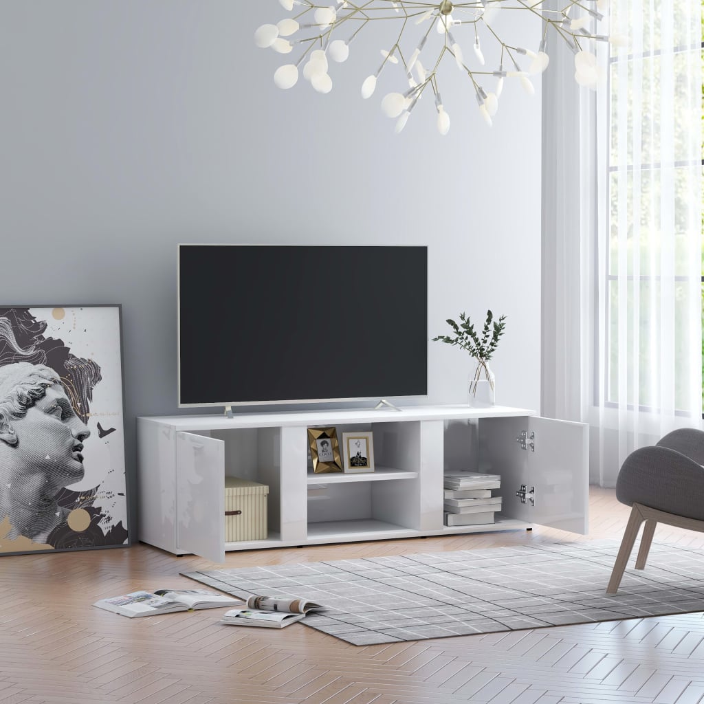 Comodă TV, alb extralucios, 120 x 34 x 37 cm, PAL Lando - Lando