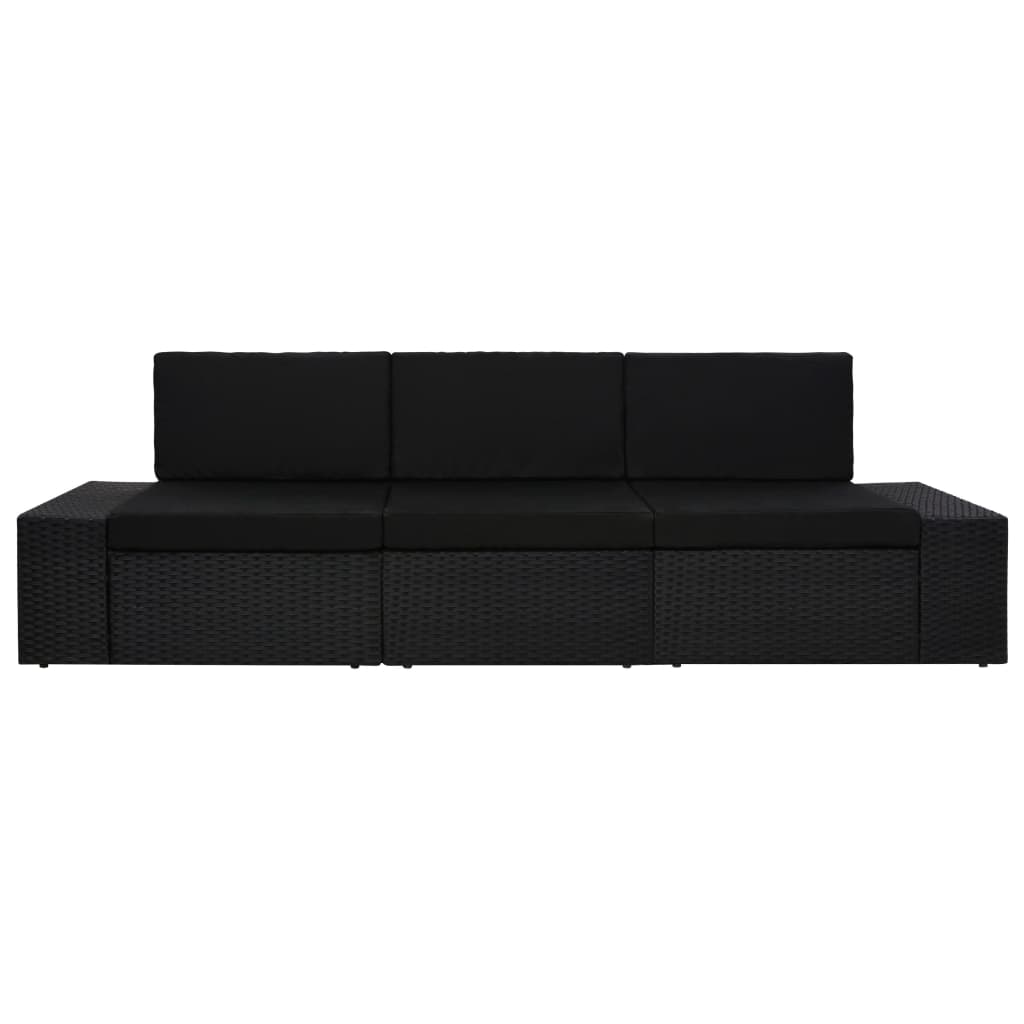 Canapea modulară cu 3 locuri, negru, poliratan - Lando
