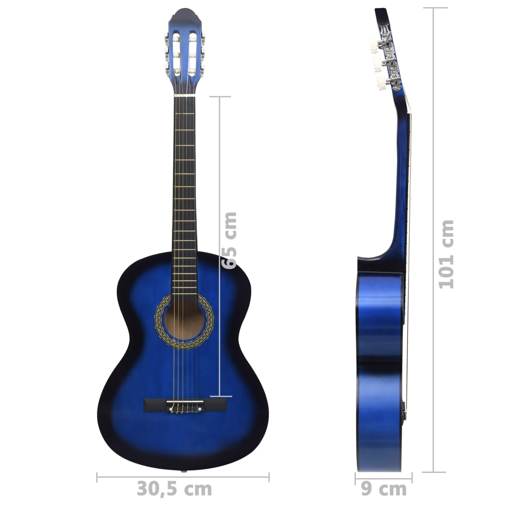 Chitară clasică începători, albastru, 4/4 39", lemn de tei Lando - Lando