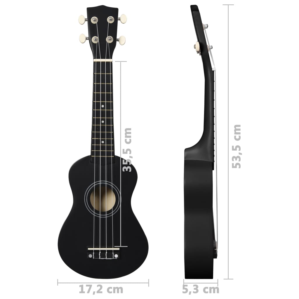 Set de ukulele soprano, pentru copii, cu husă, negru, 21" Lando - Lando